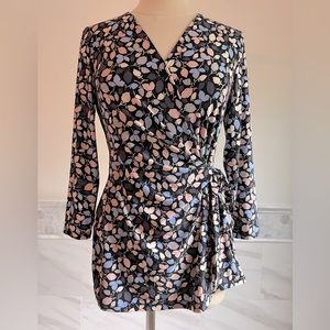 Anne Klein Surplus Faux Wrap Stretch Leaf Print Top Sz S
